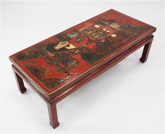 A Chinese rectangular lacquered coffee table, W.3ft 9.5in.